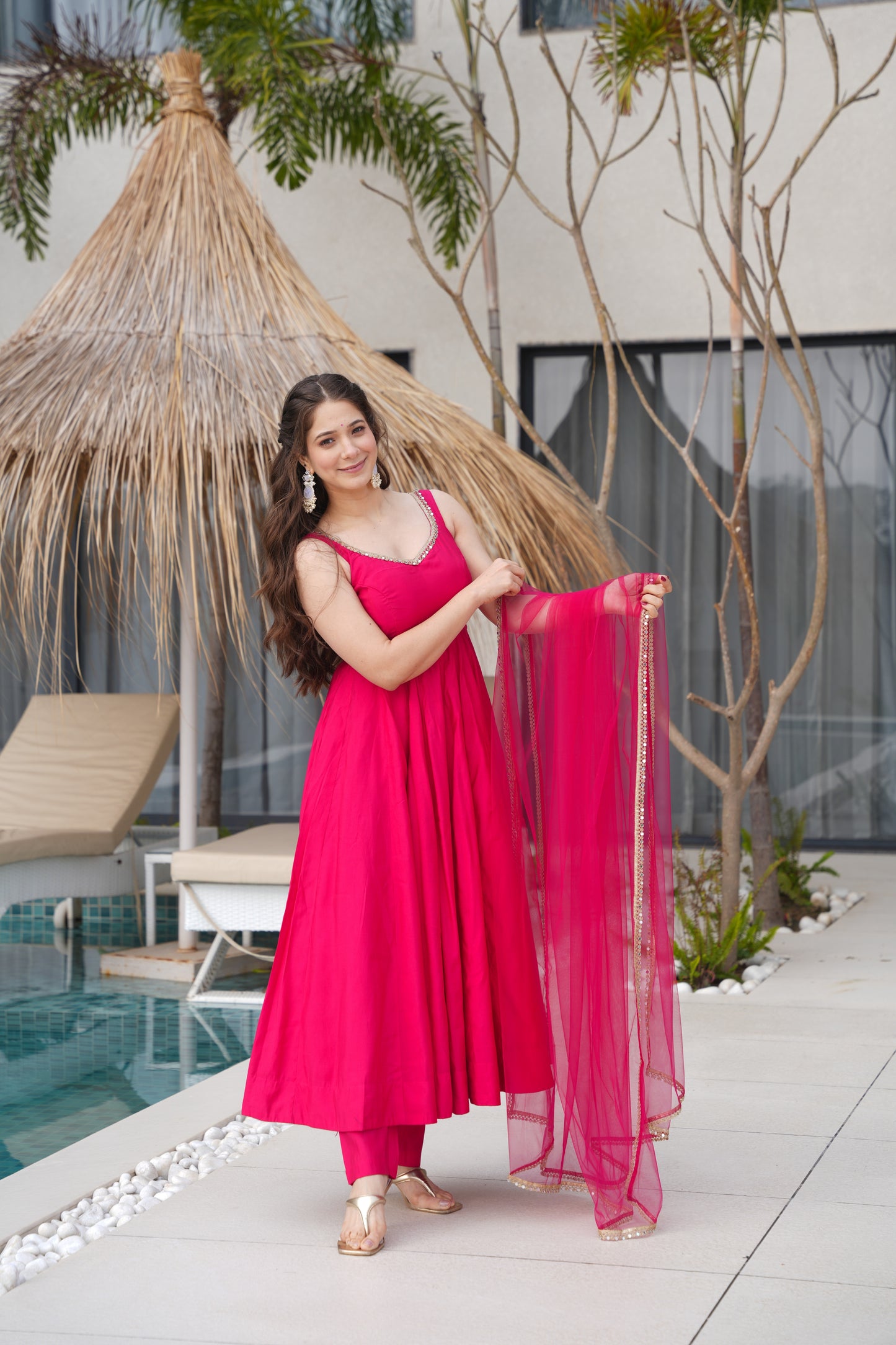 Roman Silk Chanderi Anarkali Set
