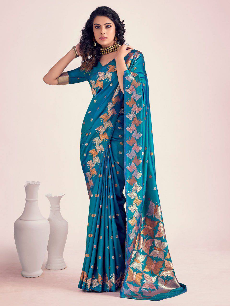 Soft Lichi Silk Saree with Butterfly Pallu