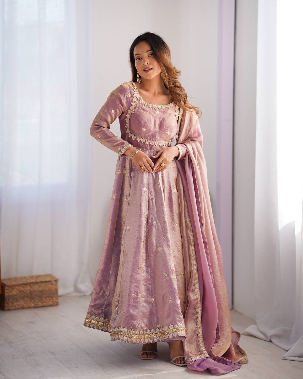 Fancy Silk Gown Set with Dupatta