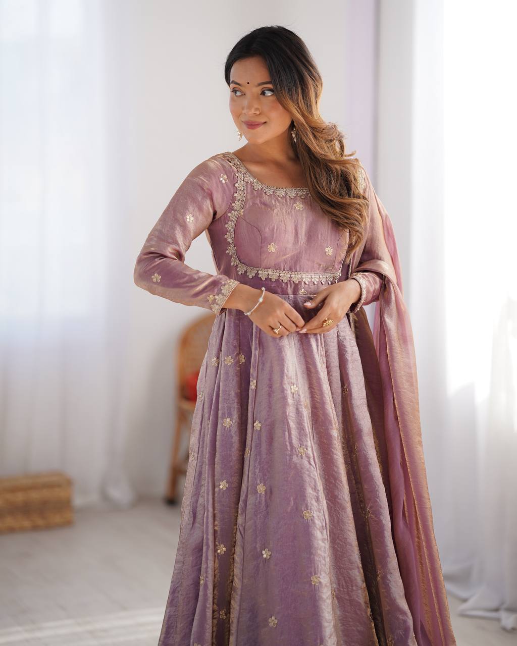 Fancy Silk Gown Set with Dupatta