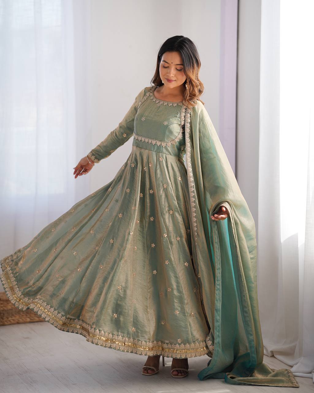 Fancy Silk Gown Set with Dupatta