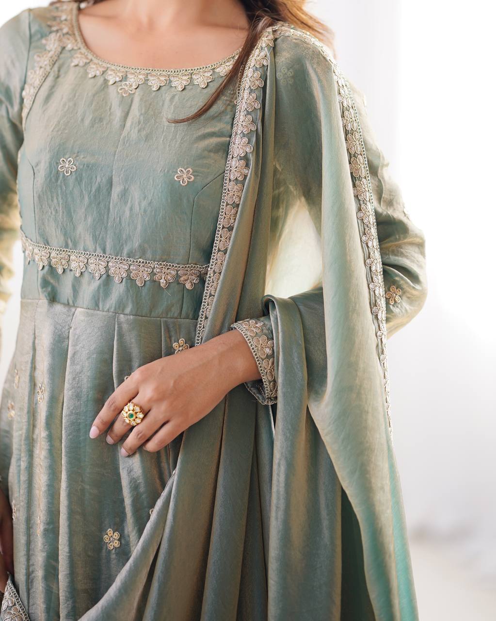 Fancy Silk Gown Set with Dupatta