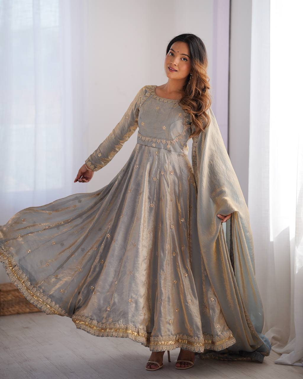 Fancy Silk Gown Set with Dupatta