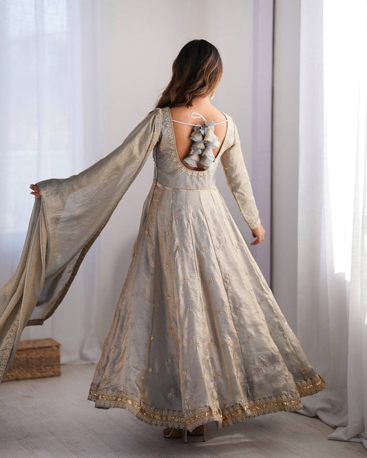 Fancy Silk Gown Set with Dupatta