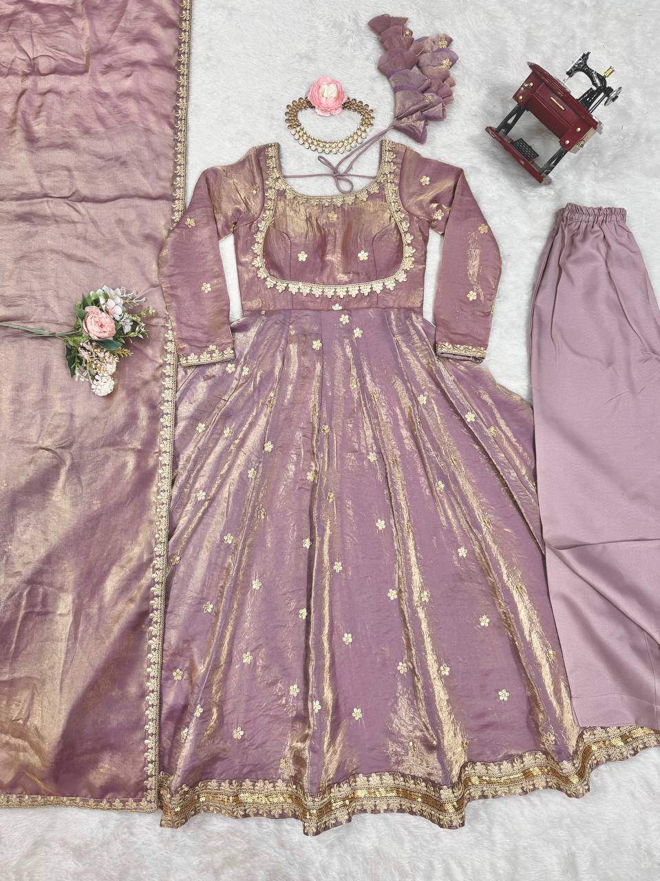 Fancy Silk Gown Set with Dupatta
