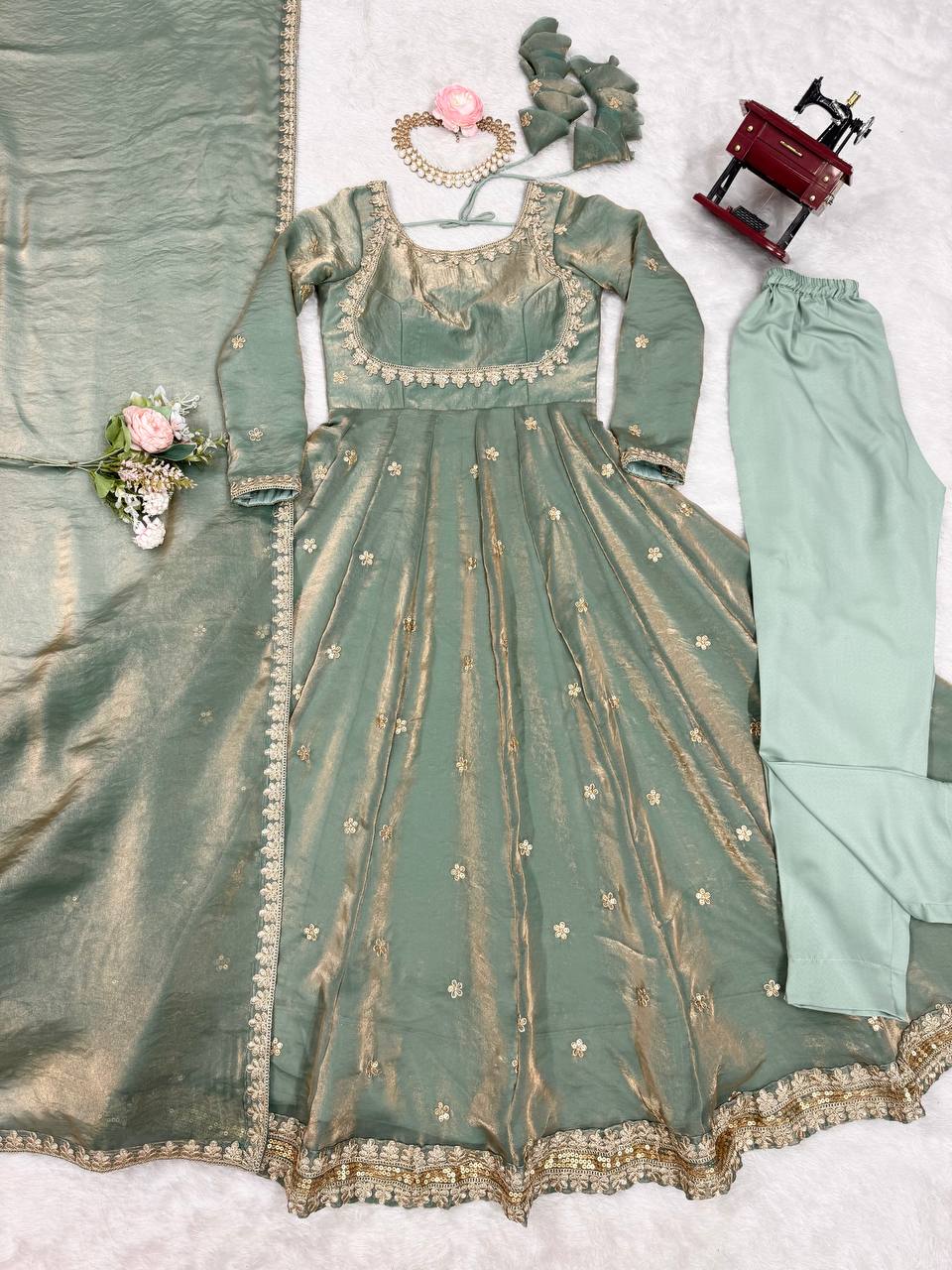 Fancy Silk Gown Set with Dupatta