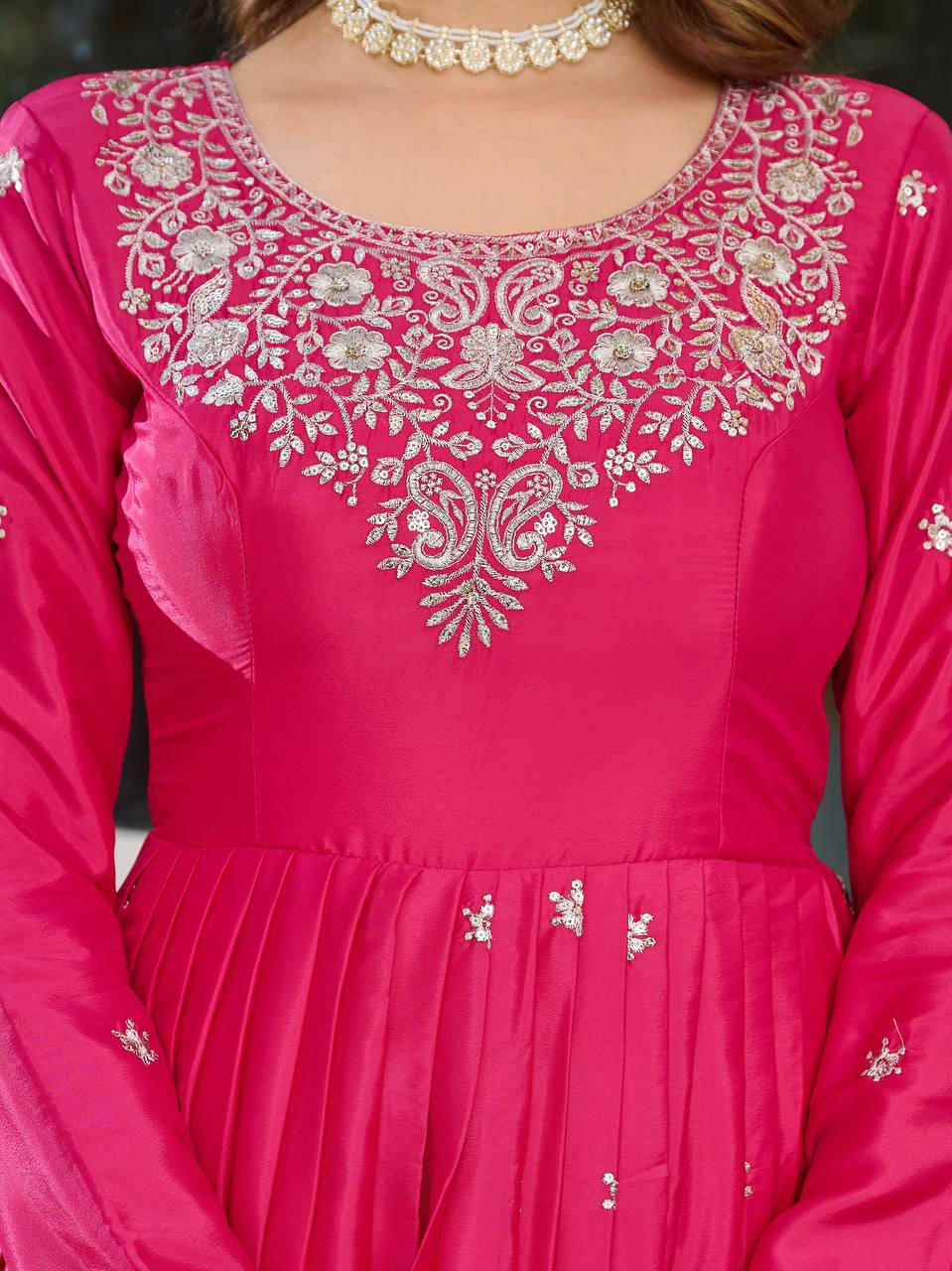 Silk Gown Set with Thread & Sequin Work