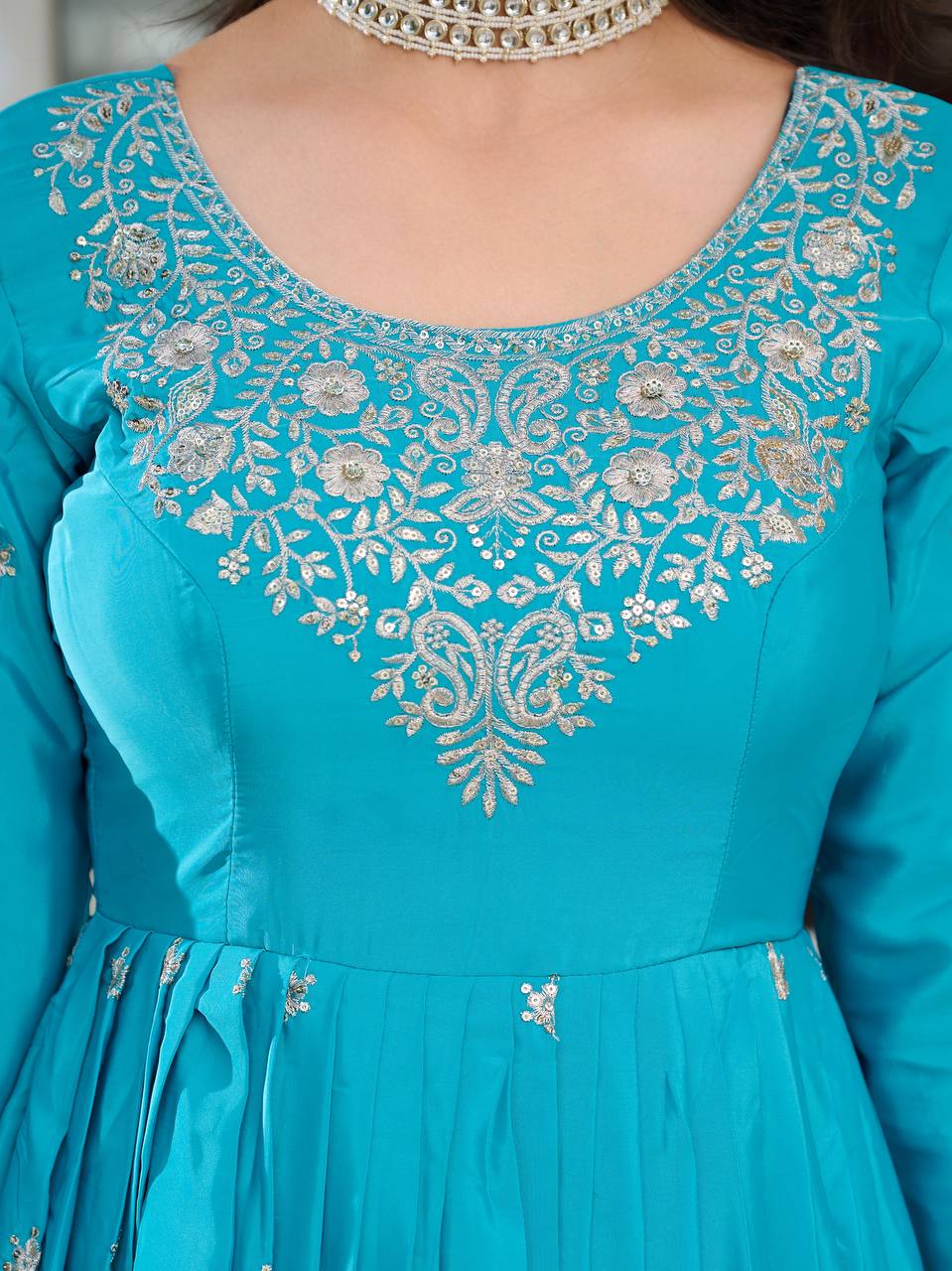 Silk Gown Set with Thread & Sequin Work