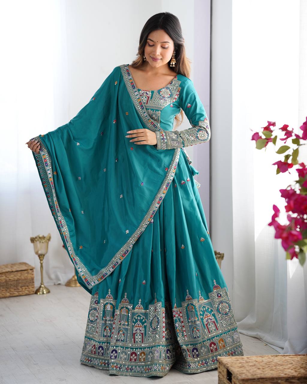 Silk Lehenga Set with Coding Dori, Thread & Sequin Work