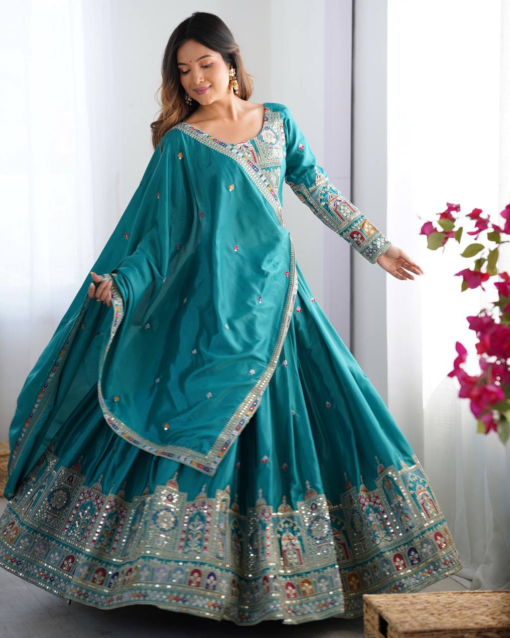 Silk Lehenga Set with Coding Dori, Thread & Sequin Work