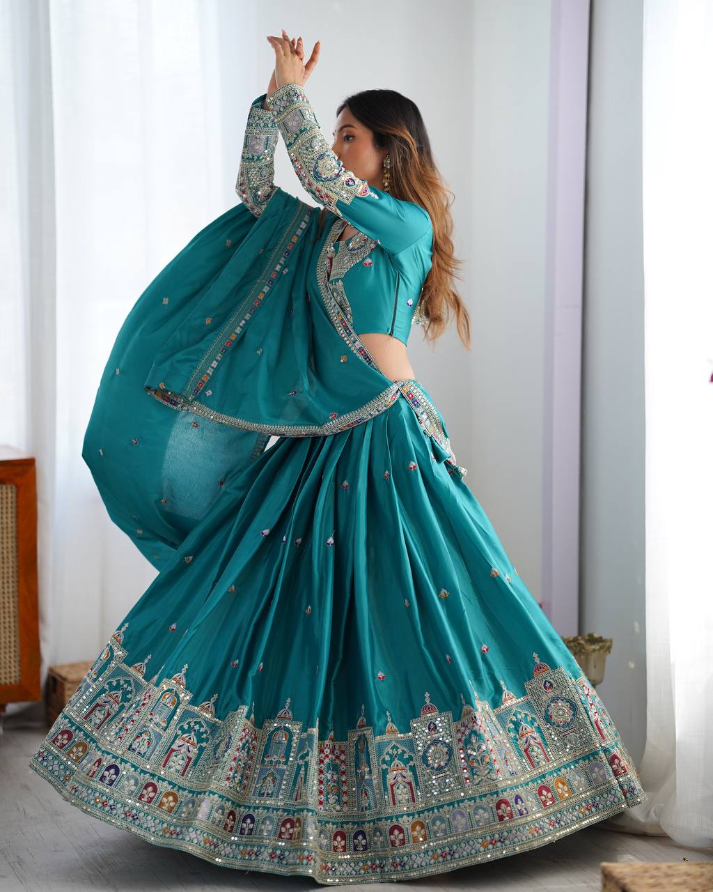 Silk Lehenga Set with Coding Dori, Thread & Sequin Work