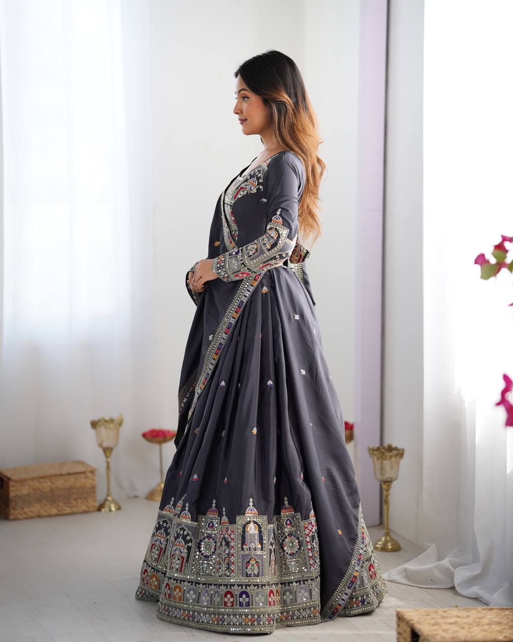 Silk Lehenga Set with Coding Dori, Thread & Sequin Work