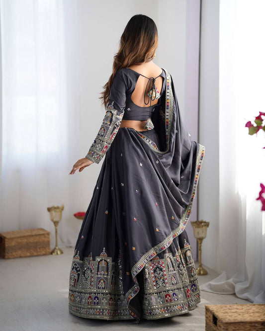 Silk Lehenga Set with Coding Dori, Thread & Sequin Work