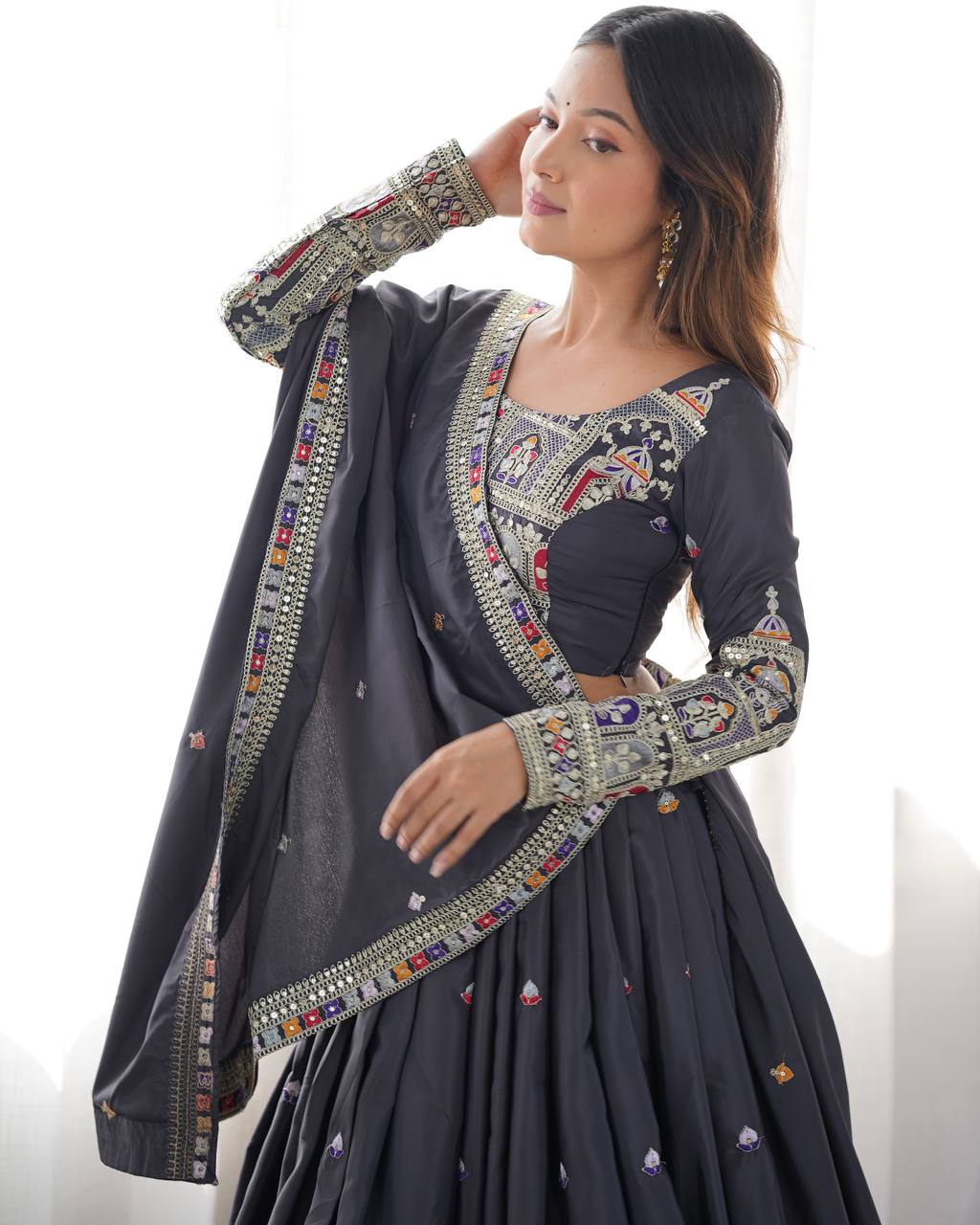 Silk Lehenga Set with Coding Dori, Thread & Sequin Work