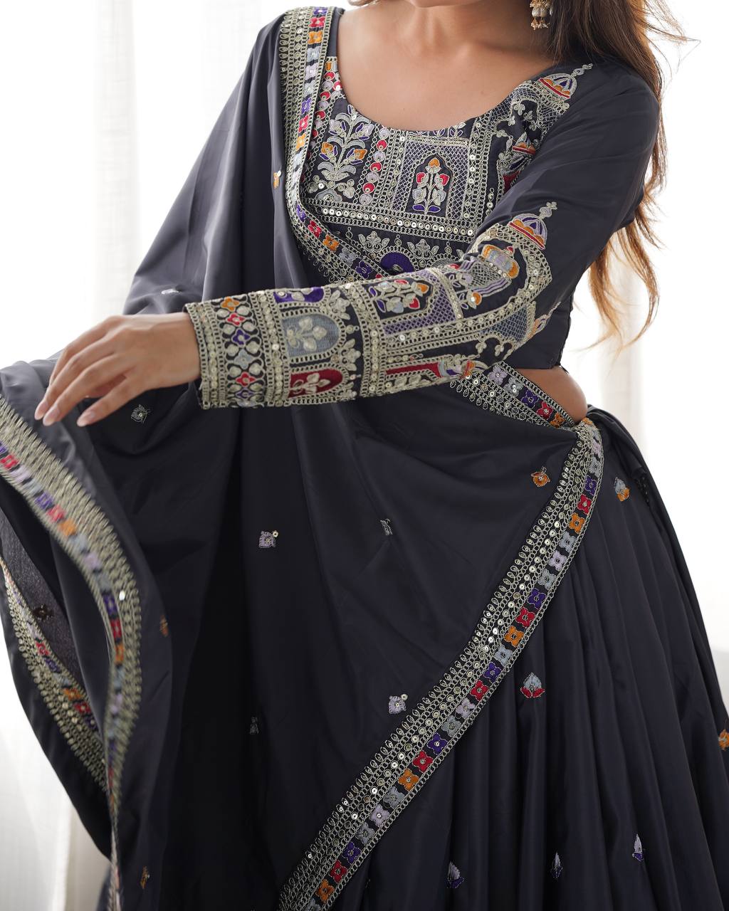 Silk Lehenga Set with Coding Dori, Thread & Sequin Work
