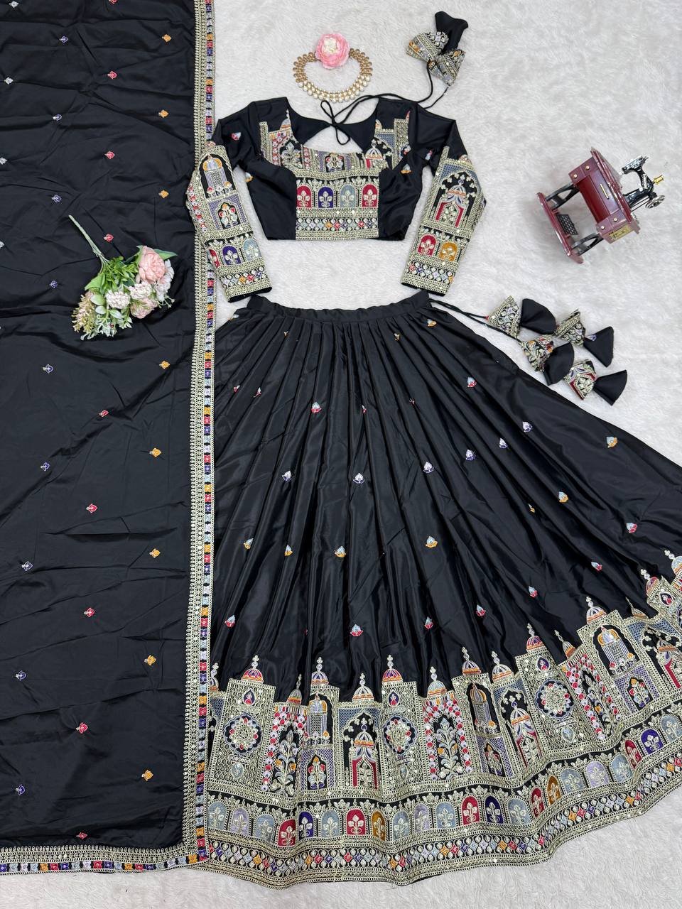 Silk Lehenga Set with Coding Dori, Thread & Sequin Work