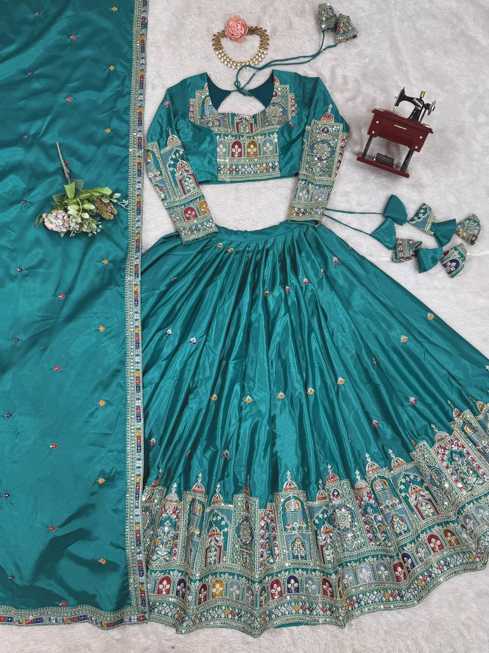 Silk Lehenga Set with Coding Dori, Thread & Sequin Work
