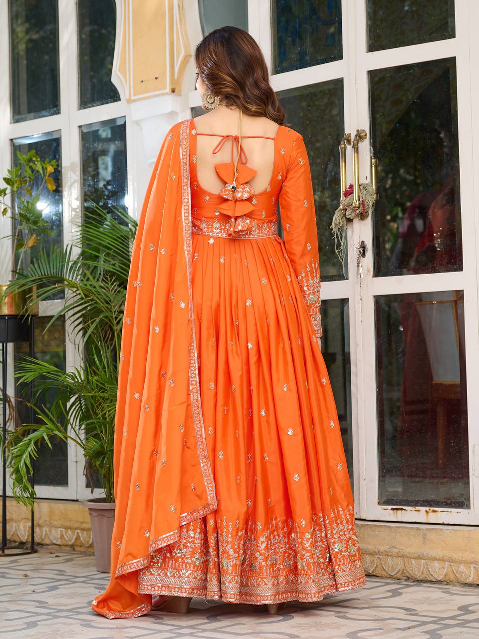 Silk Gown Set with Thread & Sequin Work