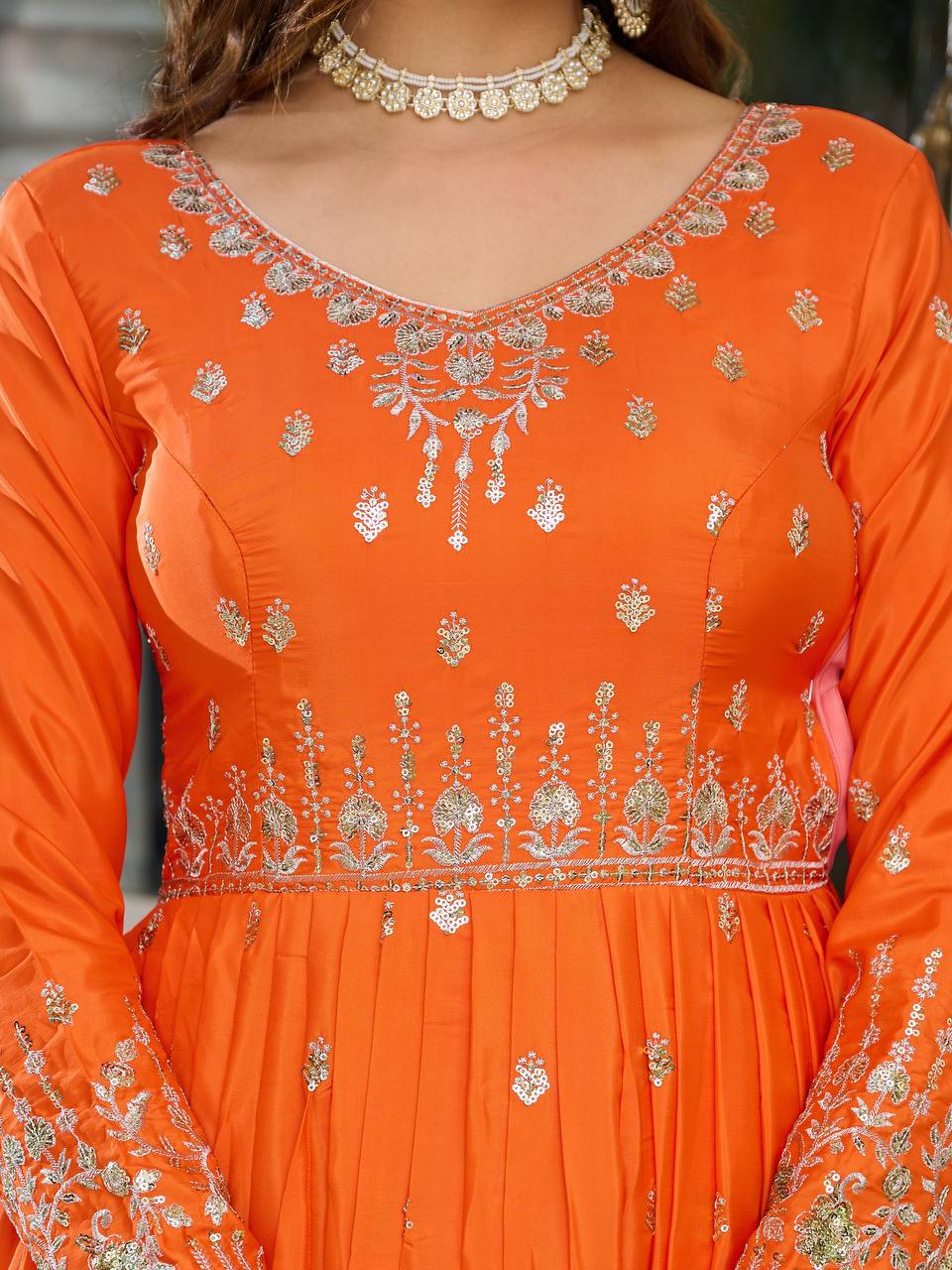 Silk Gown Set with Thread & Sequin Work