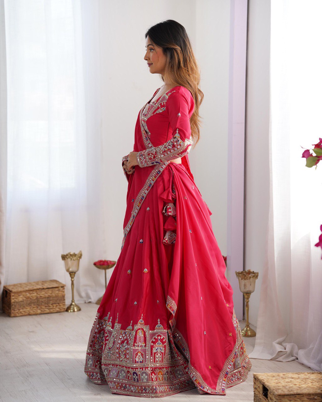 Silk Lehenga Set with Coding Dori, Thread & Sequin Work