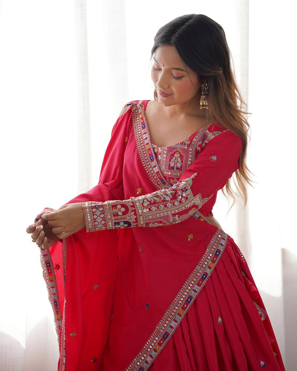 Silk Lehenga Set with Coding Dori, Thread & Sequin Work