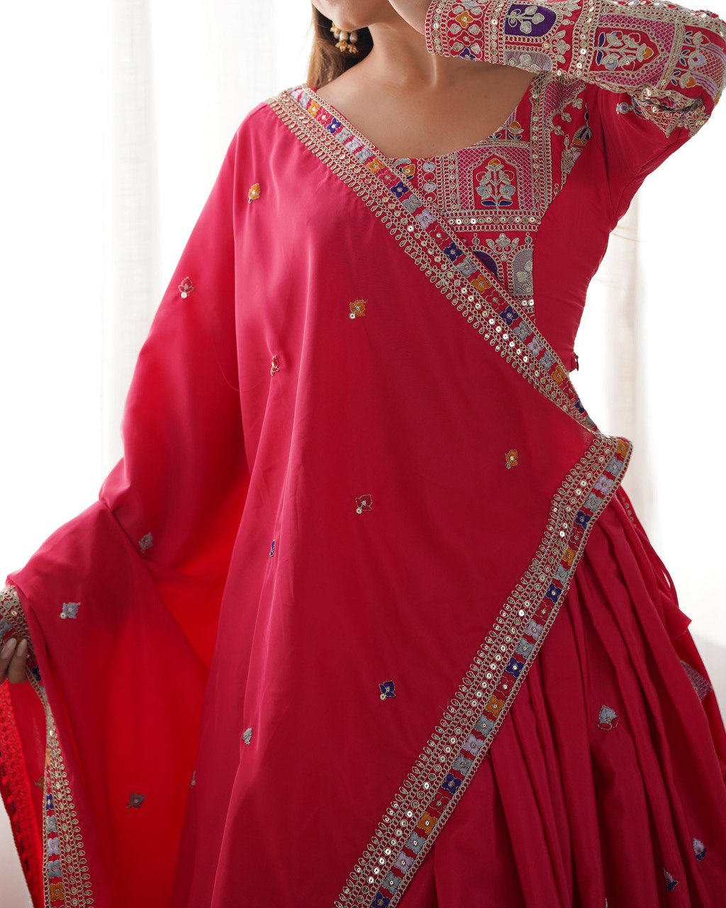 Silk Lehenga Set with Coding Dori, Thread & Sequin Work