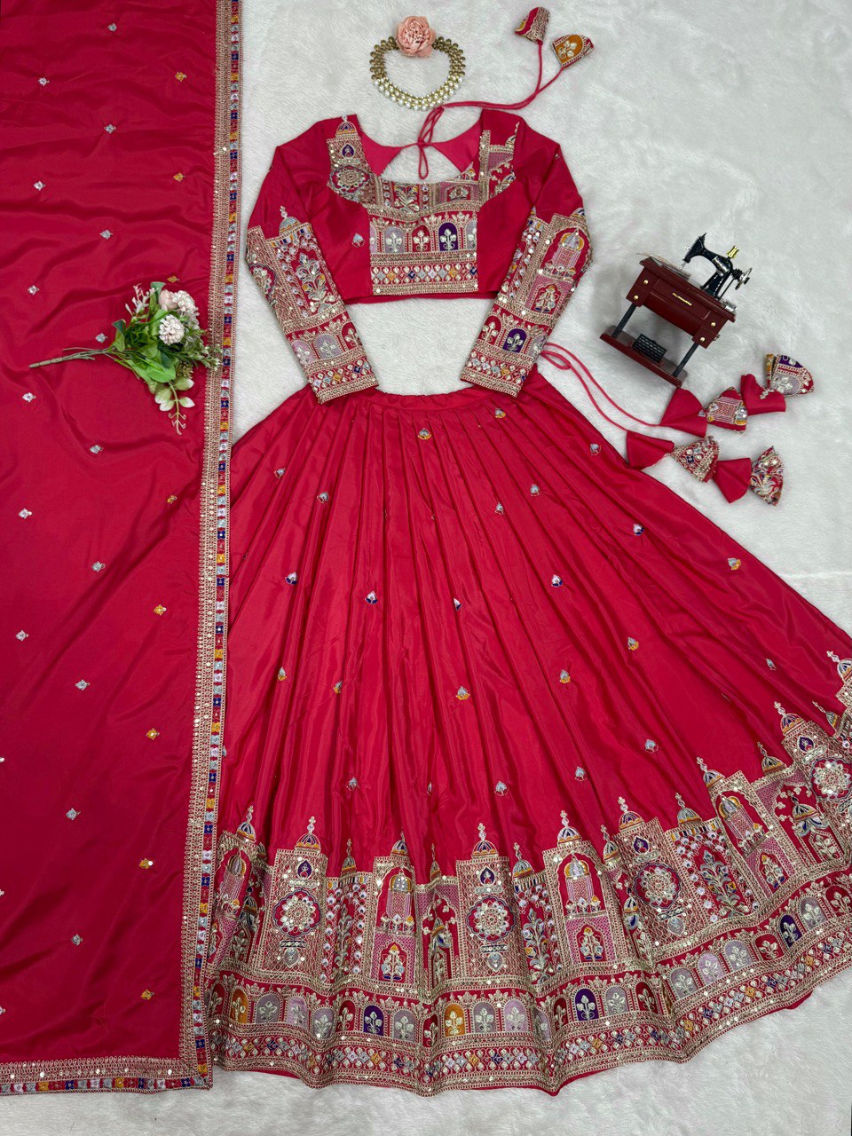 Silk Lehenga Set with Coding Dori, Thread & Sequin Work