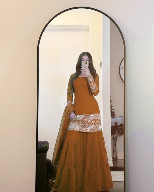 Georgette Sharara Set with Sequin Embroidery & Net Dupatta