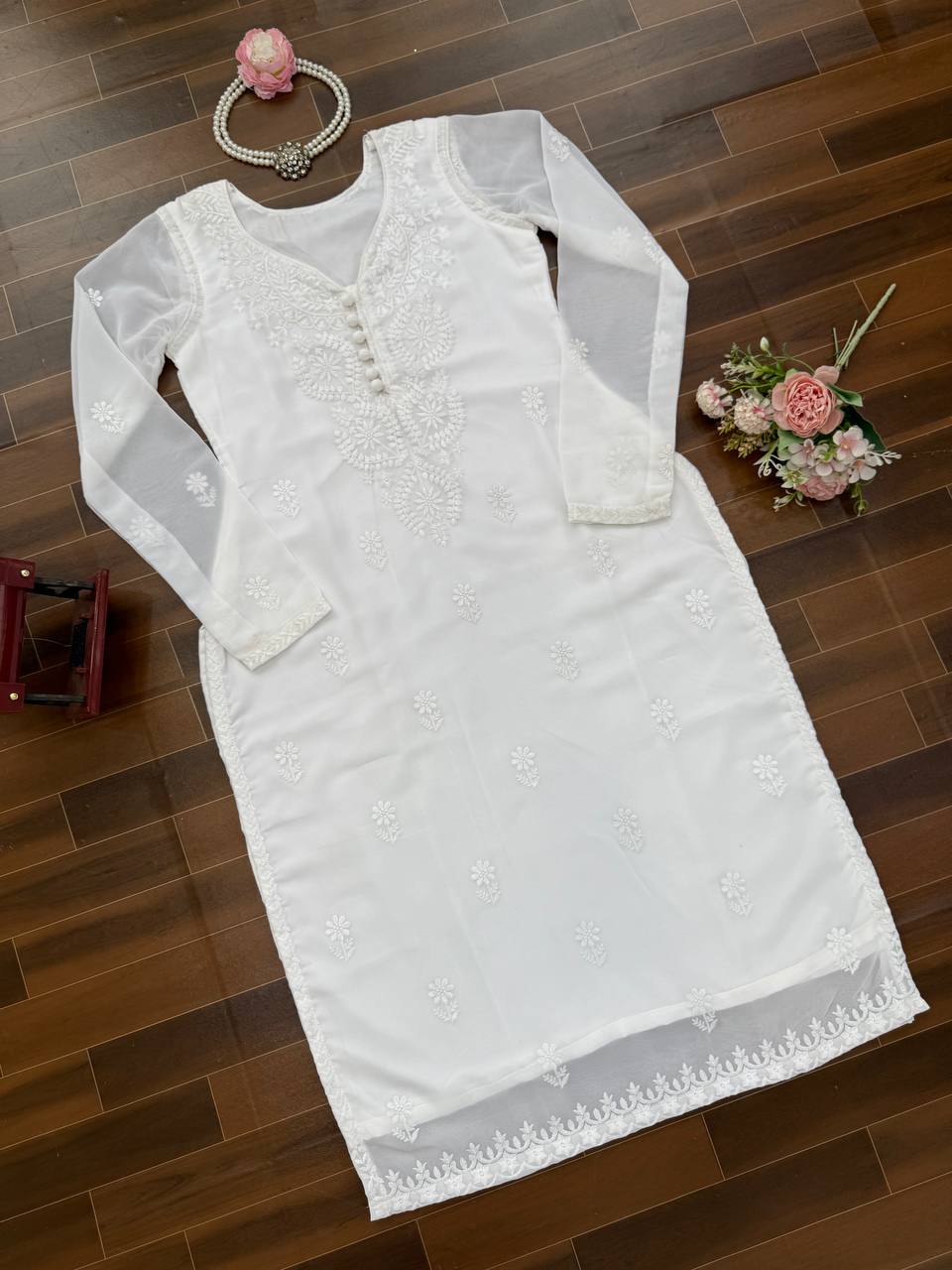 Georgette One-Piece Long Top with Thread Work