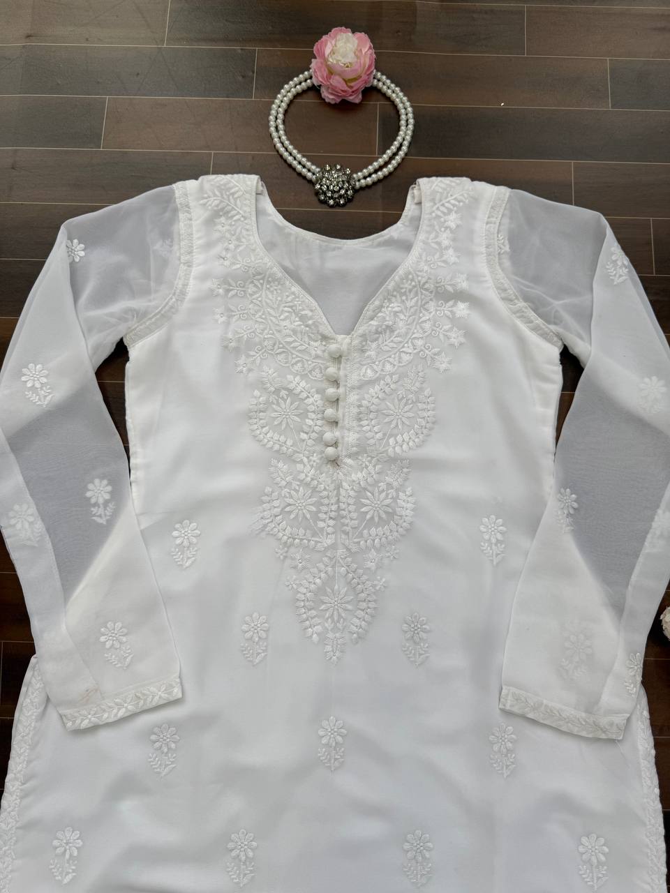 Georgette One-Piece Long Top with Thread Work
