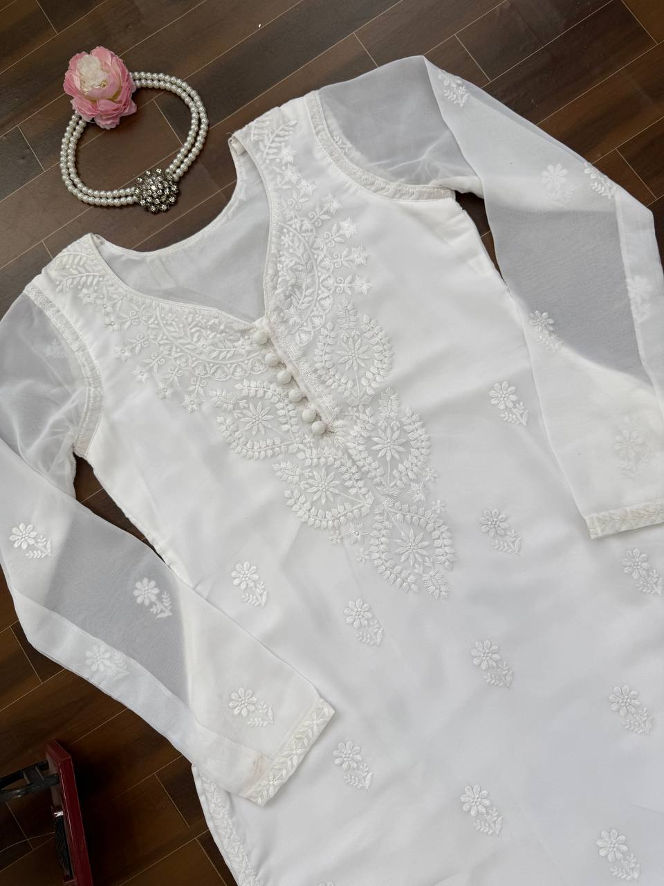 Georgette One-Piece Long Top with Thread Work