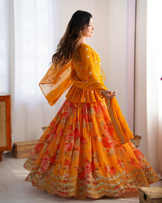 Georgette Lehenga Set with Koti & Dupatta