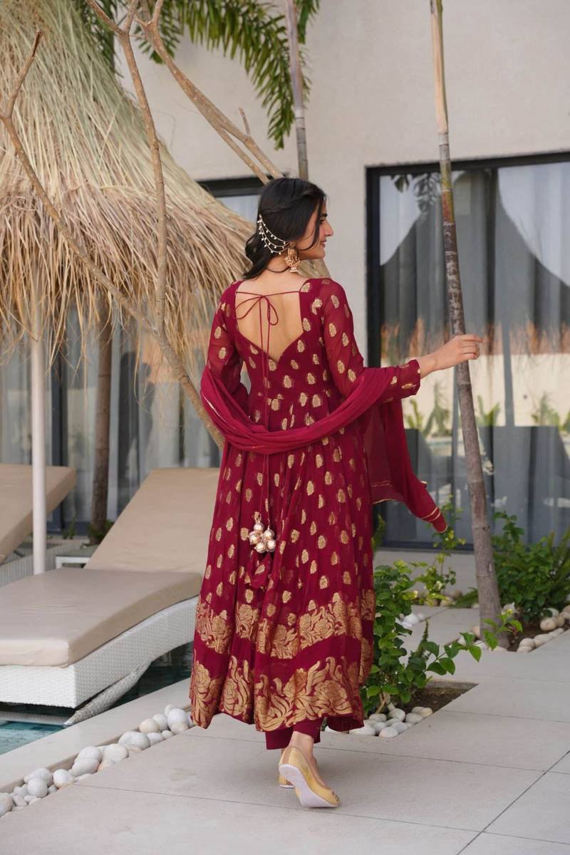 Jacquard Weaving Anarkali with Micro Cotton Pant & Georgette Dupatta
