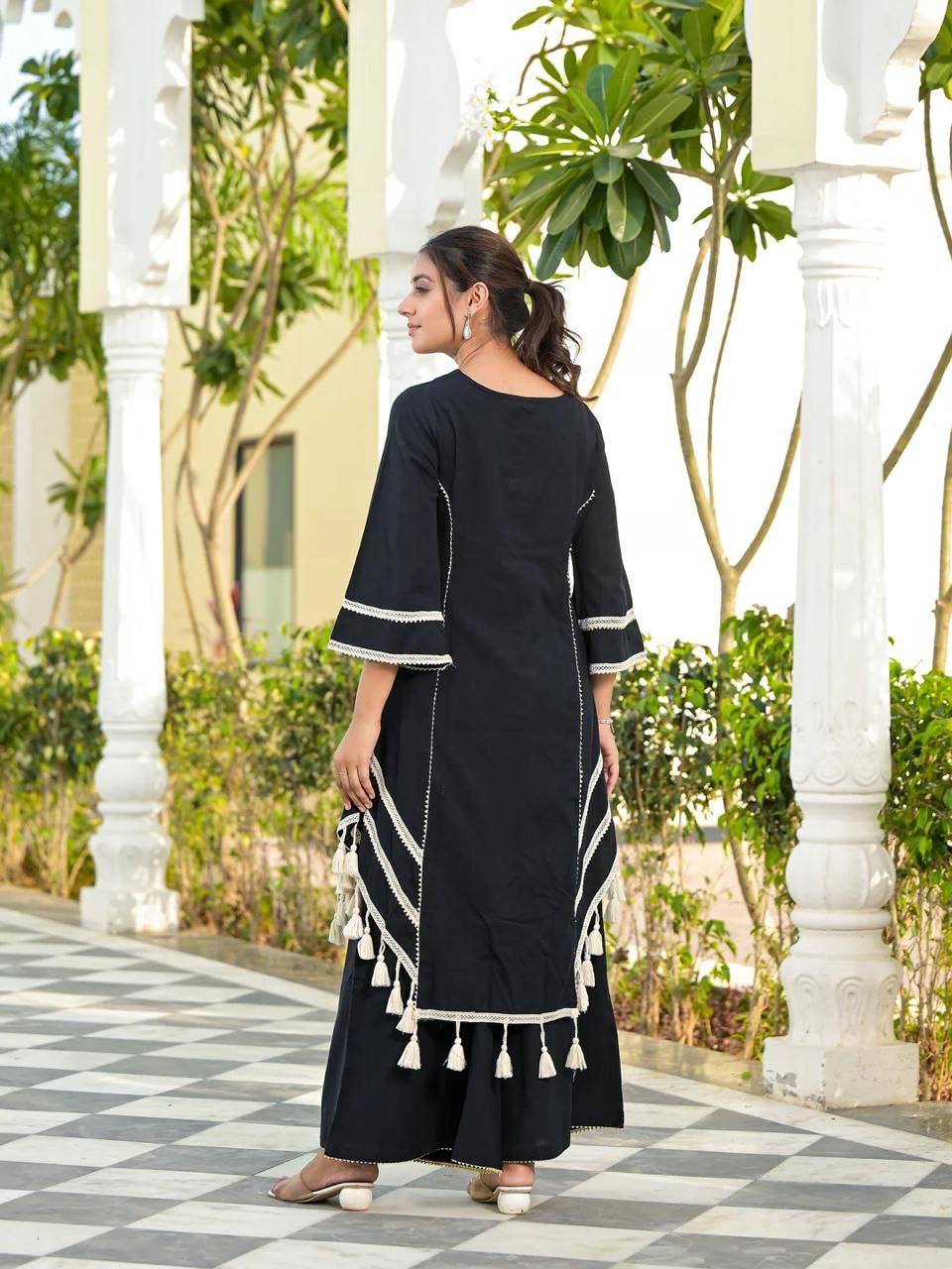 Rayon Cotton 2-Piece Set with Real Mirror Work & Fancy Lace Detailing