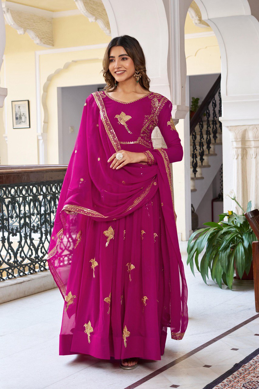 Georgette Gown with Pant & Dupatta – Sequin Embroidery Work