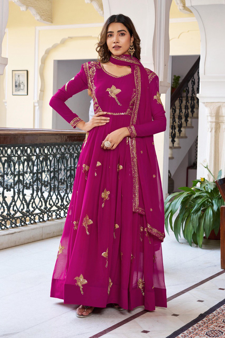Georgette Gown with Pant & Dupatta – Sequin Embroidery Work