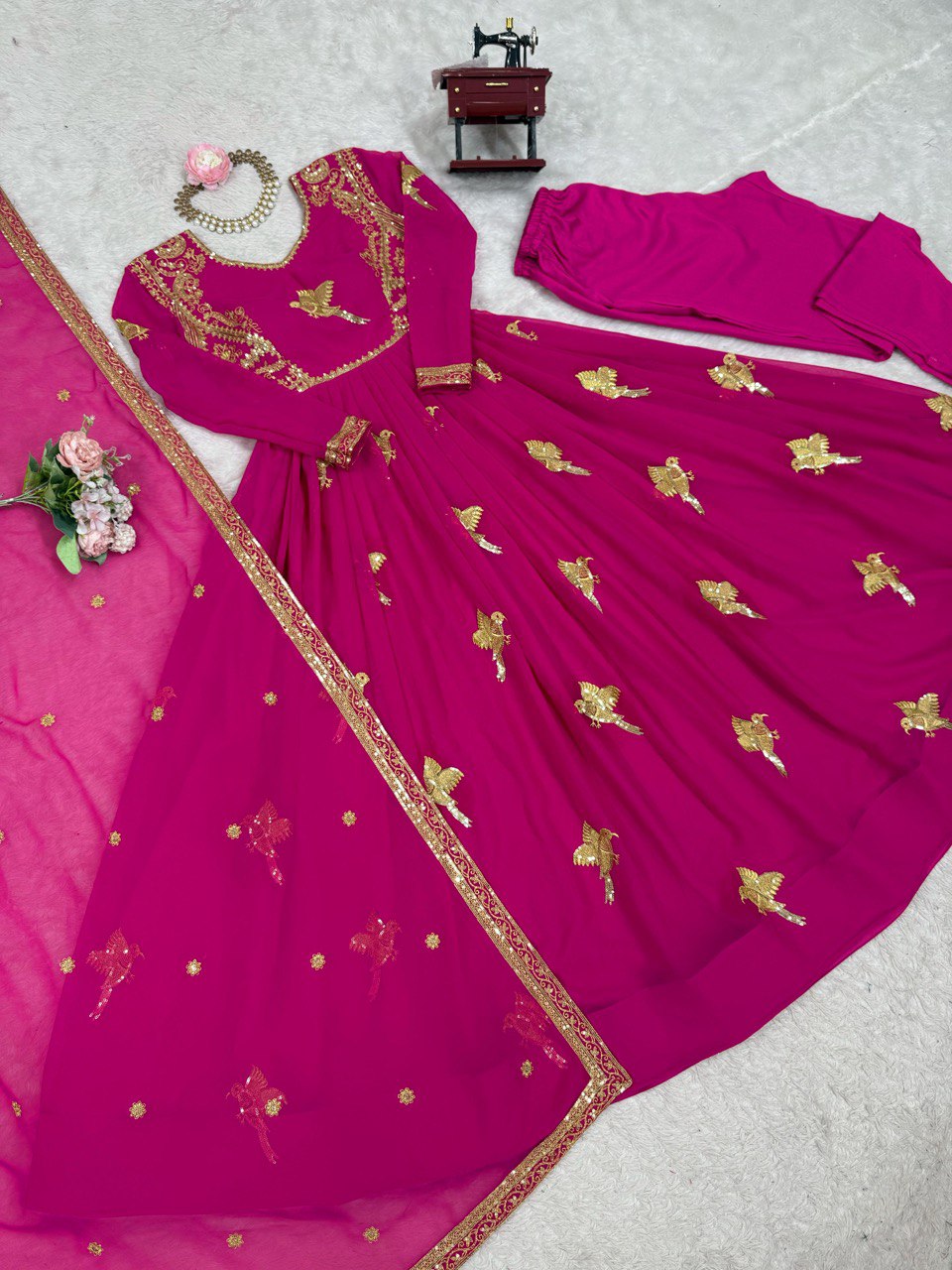 Georgette Gown with Pant & Dupatta – Sequin Embroidery Work