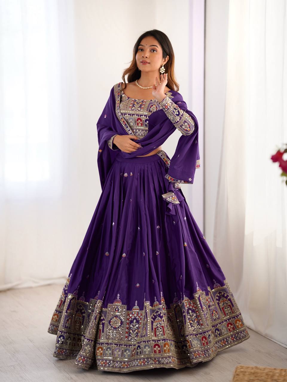 Silk Lehenga Set with Coding Dori, Thread & Sequin Work
