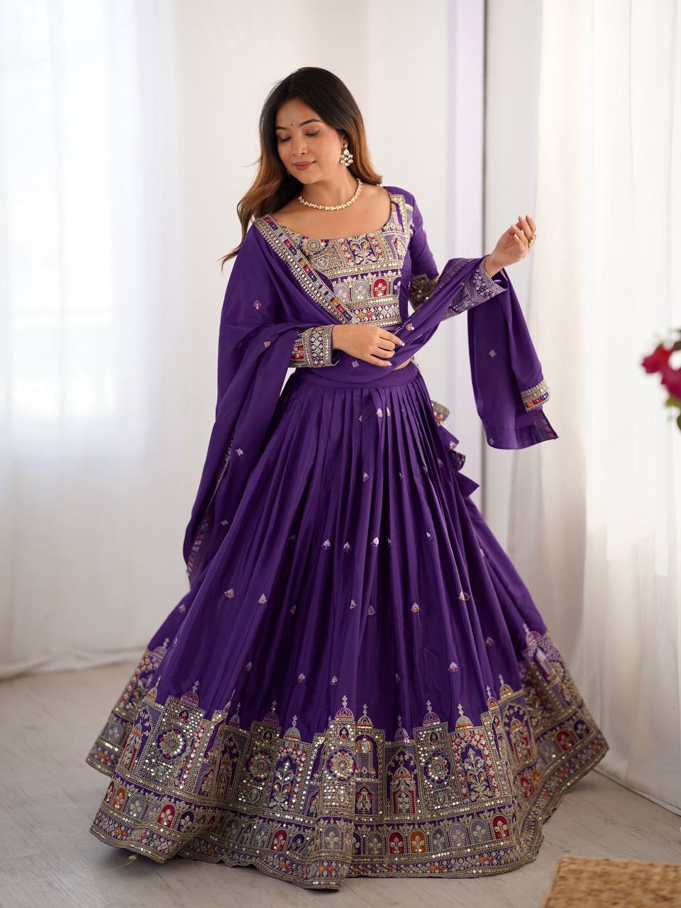 Silk Lehenga Set with Coding Dori, Thread & Sequin Work