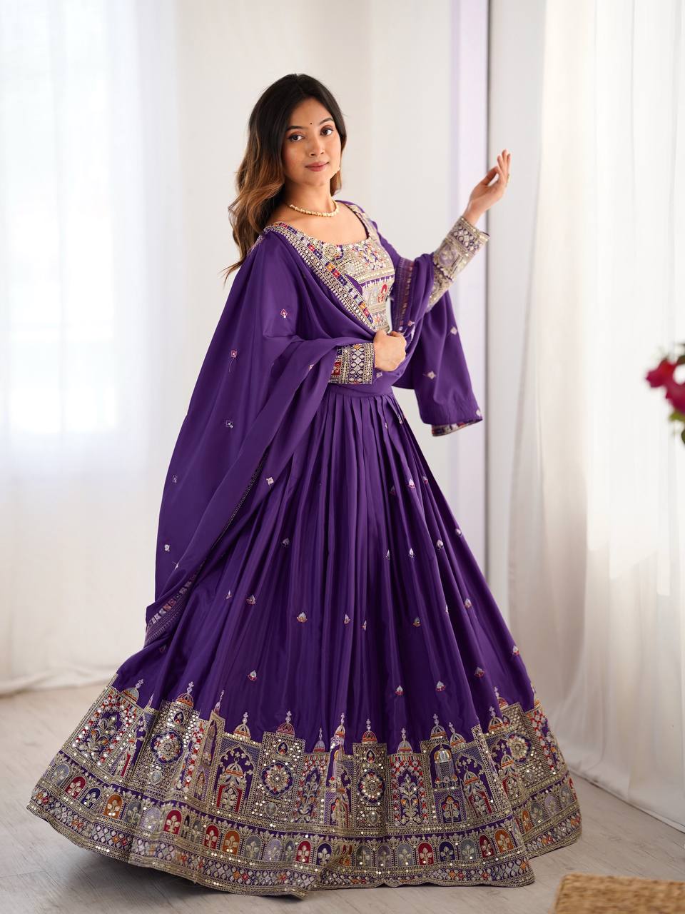 Silk Lehenga Set with Coding Dori, Thread & Sequin Work