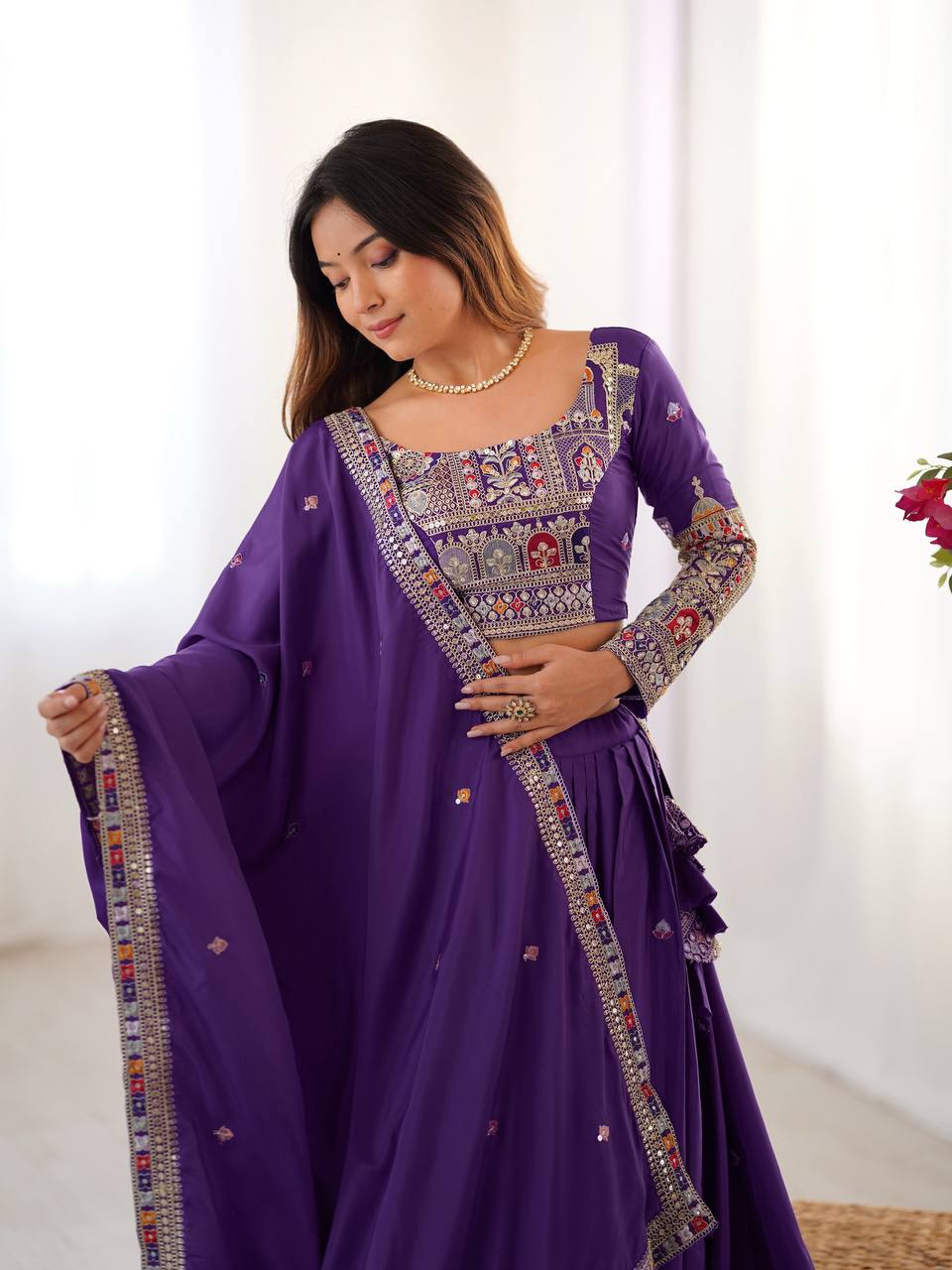 Silk Lehenga Set with Coding Dori, Thread & Sequin Work