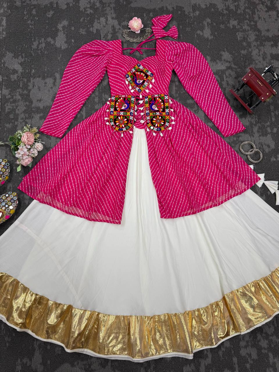 Georgette Top with Butter Silk Lehenga
