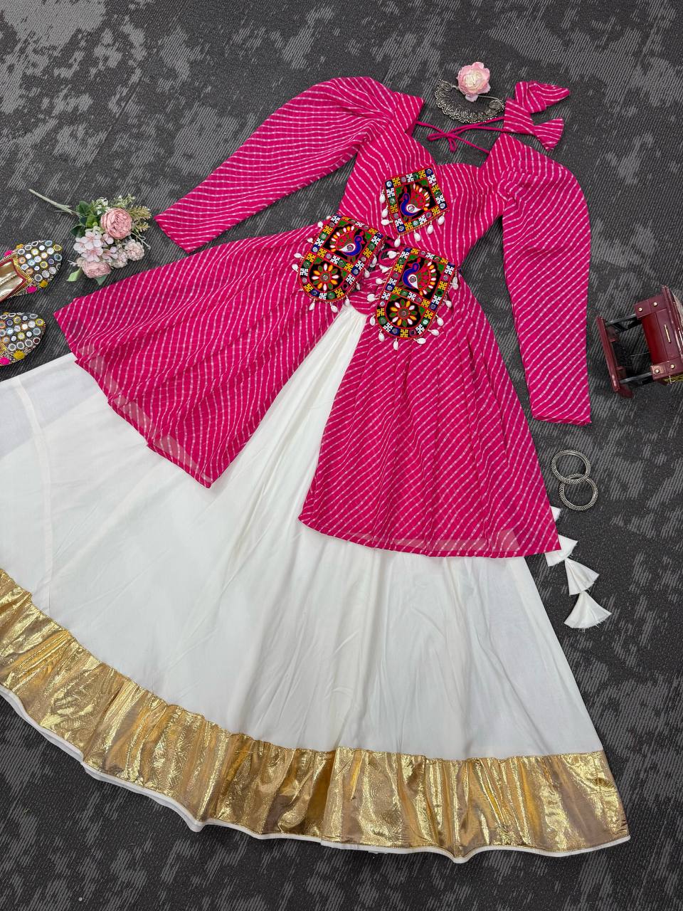 Georgette Top with Butter Silk Lehenga