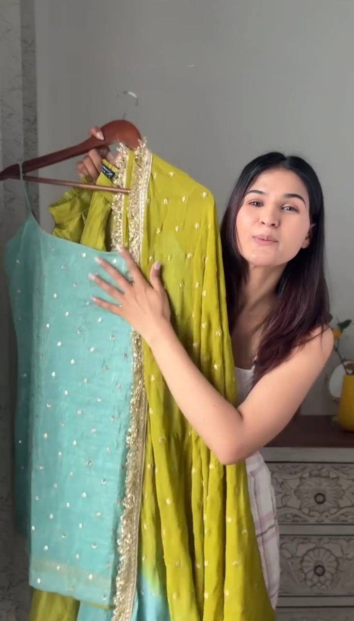 Chinon Silk Top with Plazo & Sequins Work Dupatta
