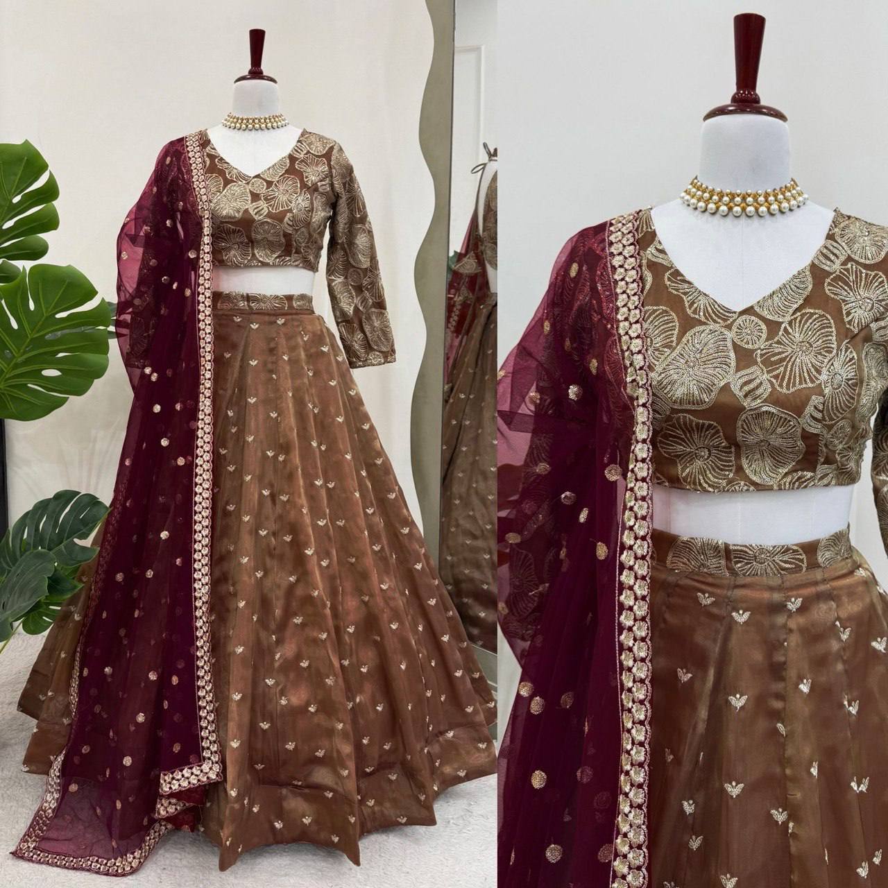 Jimi Choo Sequin Embroidered Semi-Stitched Lehenga with Butterfly Net Dupatta