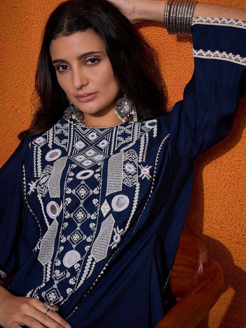 Rayon Cotton 2-Piece Set with Real Mirror Work & Fancy Lace Detailing