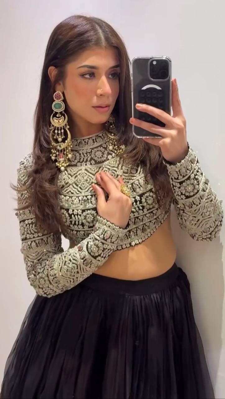 Tabby Organza Lehenga with 4-Meter Flair & Sequin Detailed Blouse