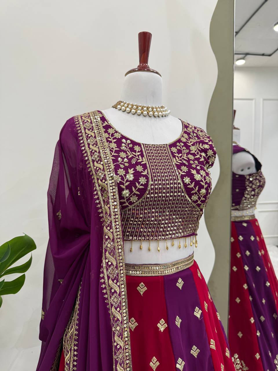 Georgette Sequin Embroidered Lehenga with Dupatta – 3m Flair