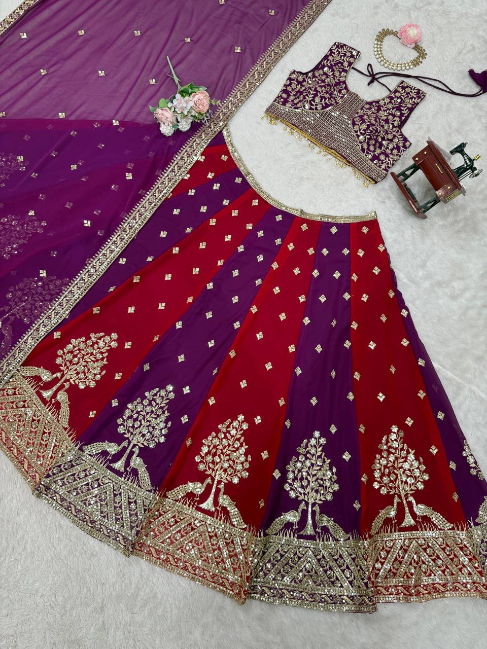 Georgette Sequin Embroidered Lehenga with Dupatta – 3m Flair