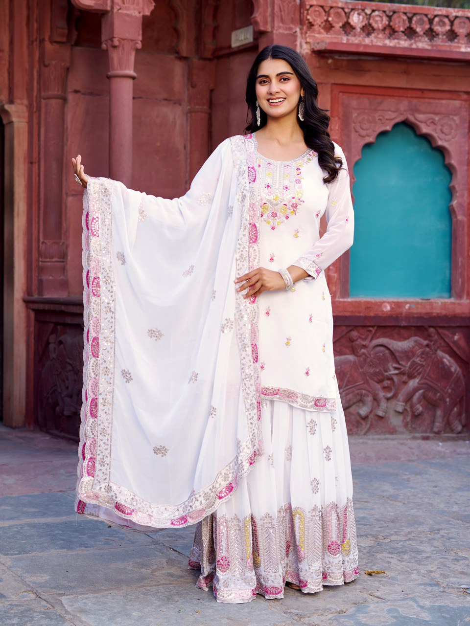 Georgette Sharara Set with Thread & Sequin Work